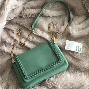 Sage Colored Suede Link-Chain Crossbody